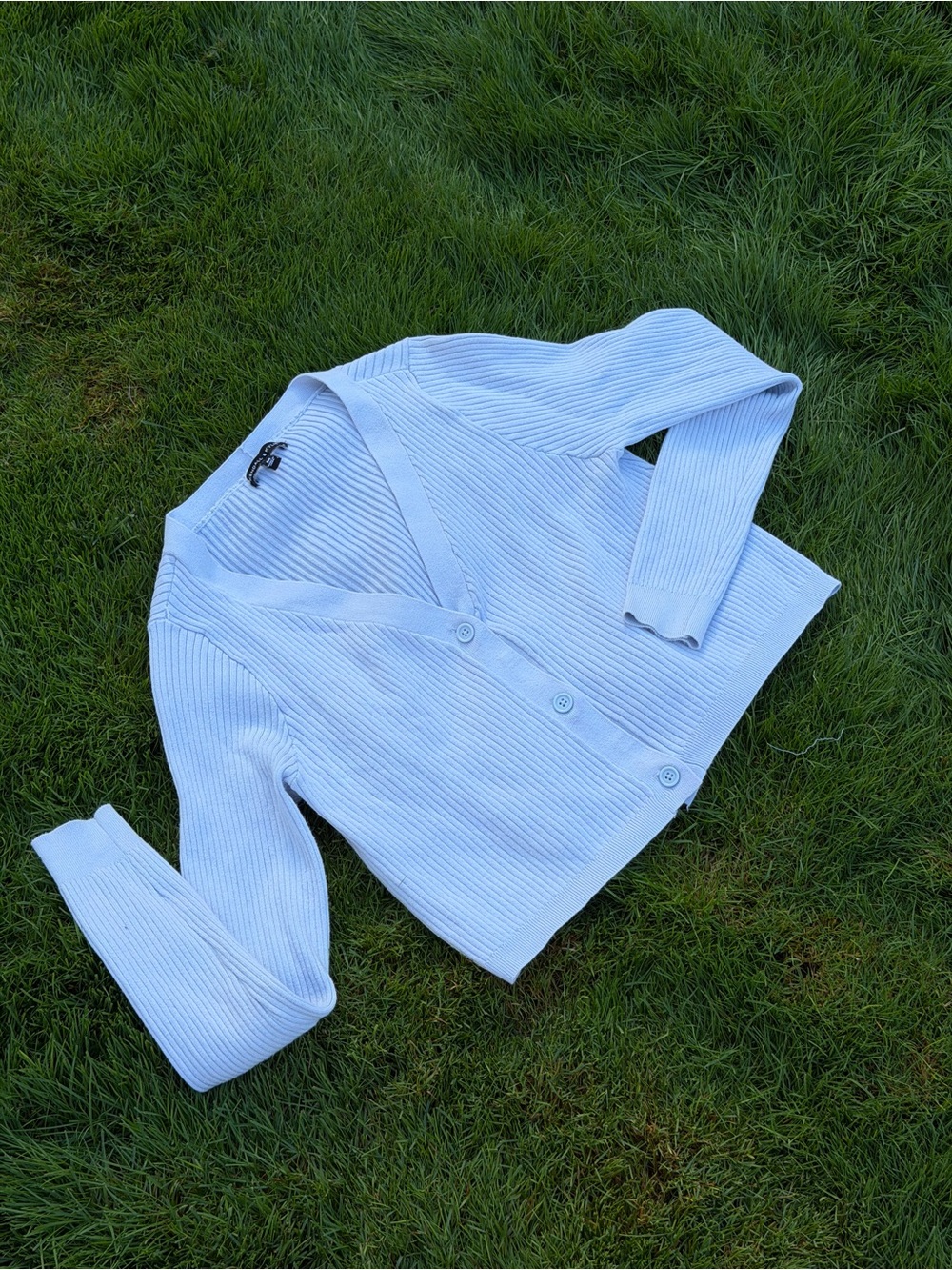Baby Blue Ribbed Button Cardigan